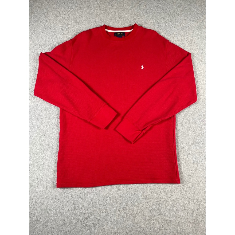 Polo Ralph Lauren Mens XL Red Waffle Knit Thermal Long Sleeve Shirt Pony Logo